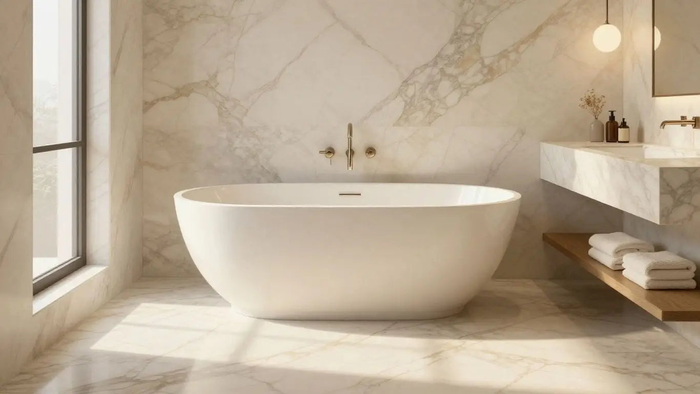 Crema Marfil marble bathroom sketch