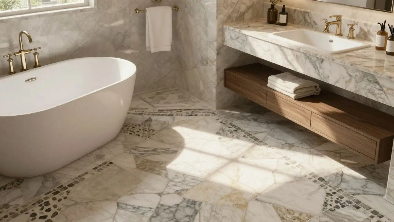 Natural stone tile floor mosaic pattern