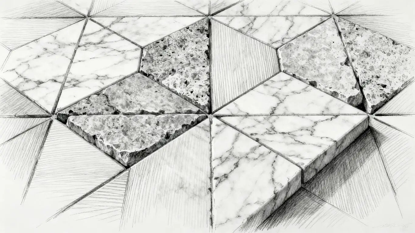 Mosaic patterns displayed in a showroom
