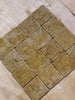 Travertine mosaic tile coaster set with natural stone texture in Giallo Reale Marble tones