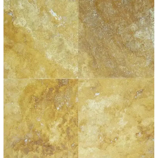 Four yellow-toned Gold/Yellow Travertine 12X12 tiles, filled and honed