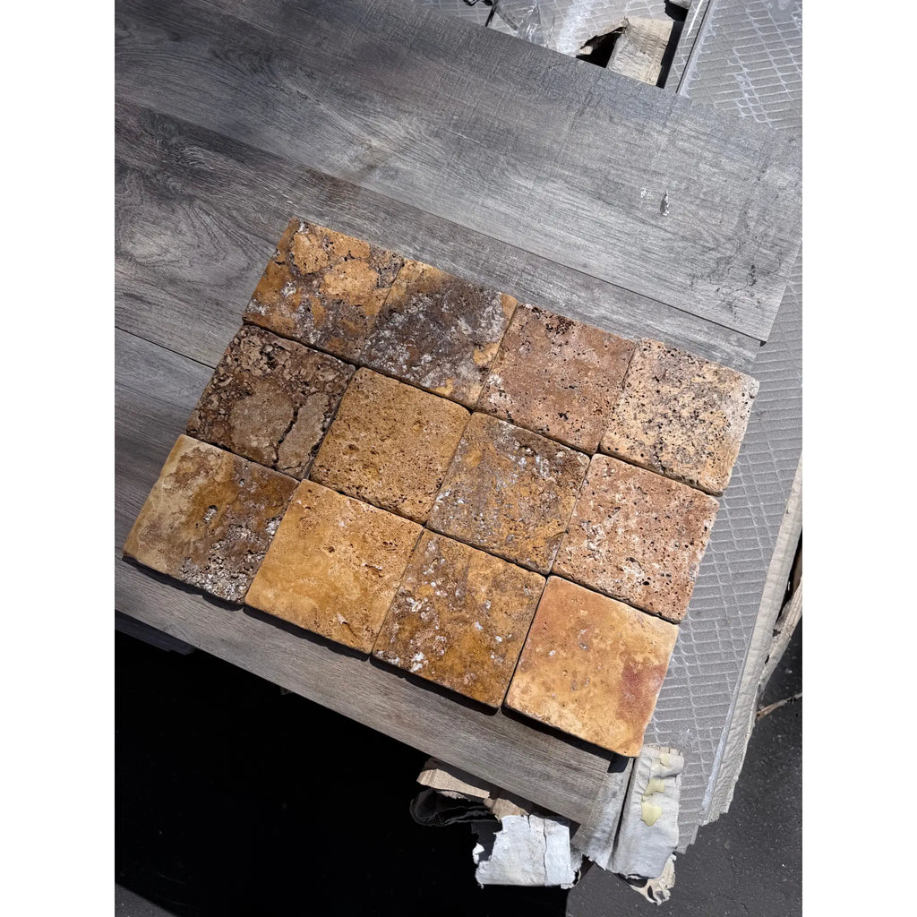 Gold/Yellow Travertine 4x4 tumbled rustic terracotta tiles
