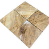 Four light brown Golden Horizon Marble 12x12 polished tiles with prominent veining