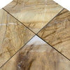 Four triangular Golden Horizon Marble tiles arranged to form a square, polished finish