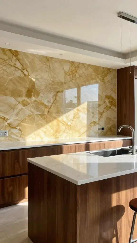 Polished Marble Backsplashes in the Kitchen