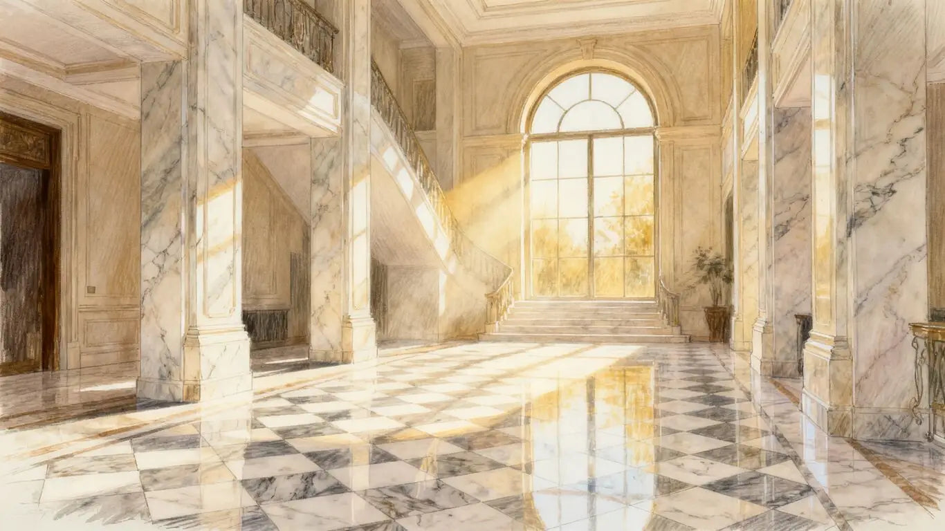 Luxury marble flooring in a grand foyer