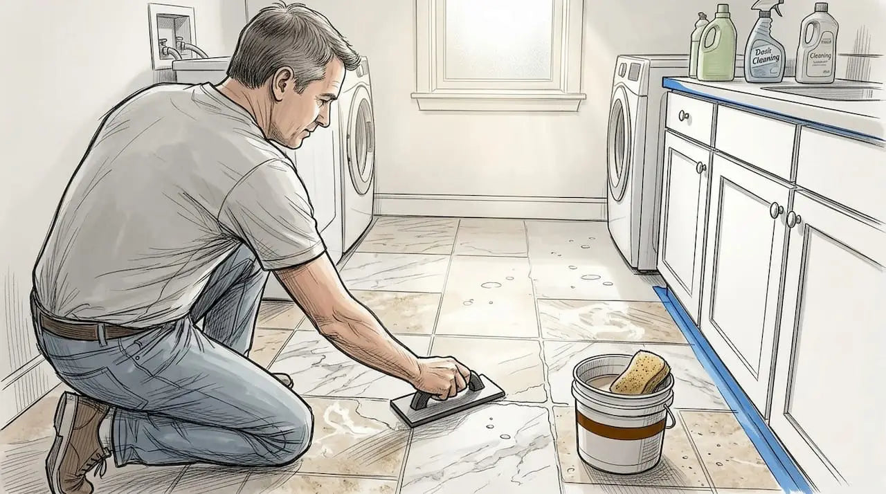 Applying grout to stone tiles at home