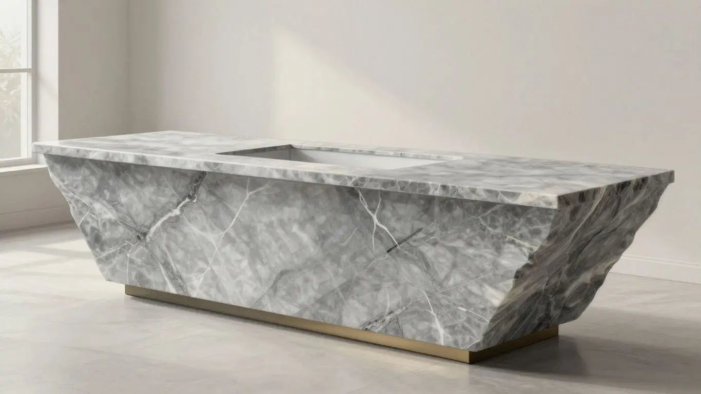 Moon grey marble countertop in a sketch-like interior.