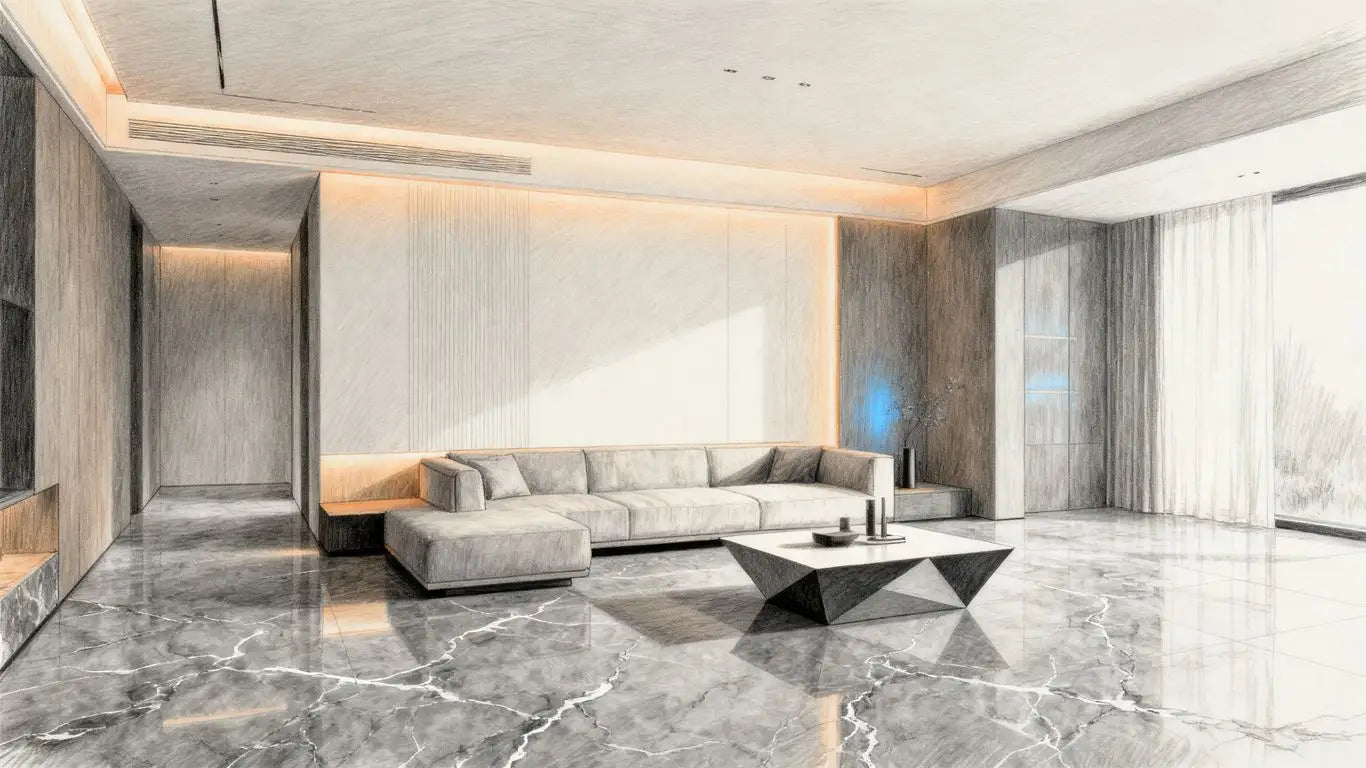 Living room with gray marble accent