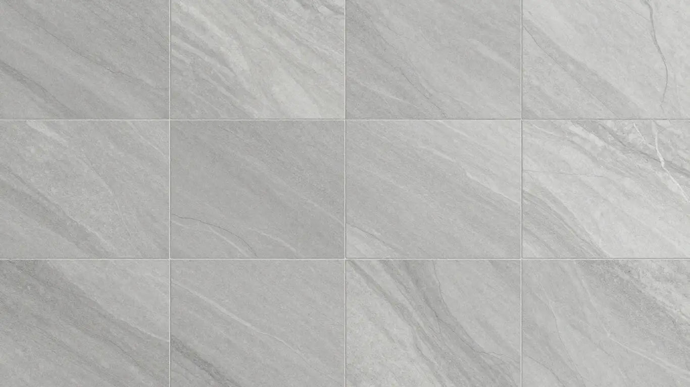 Elegantes baldosas de cuarcita gris con vetas sutiles.