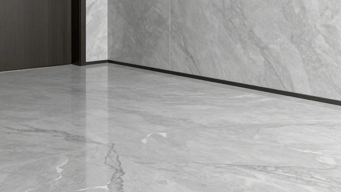 Atlantic Gray marble flooring and walls in a bright room.