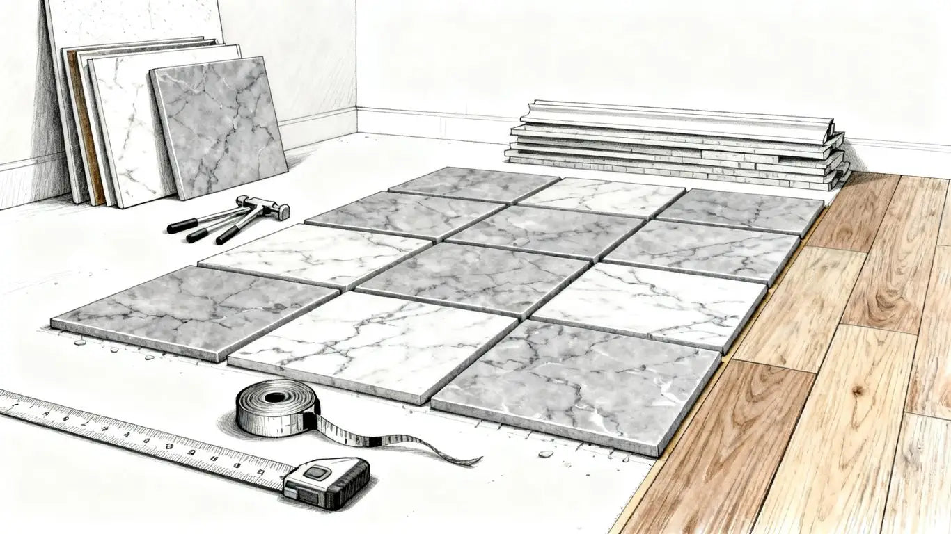 Marble tile installation planning scene