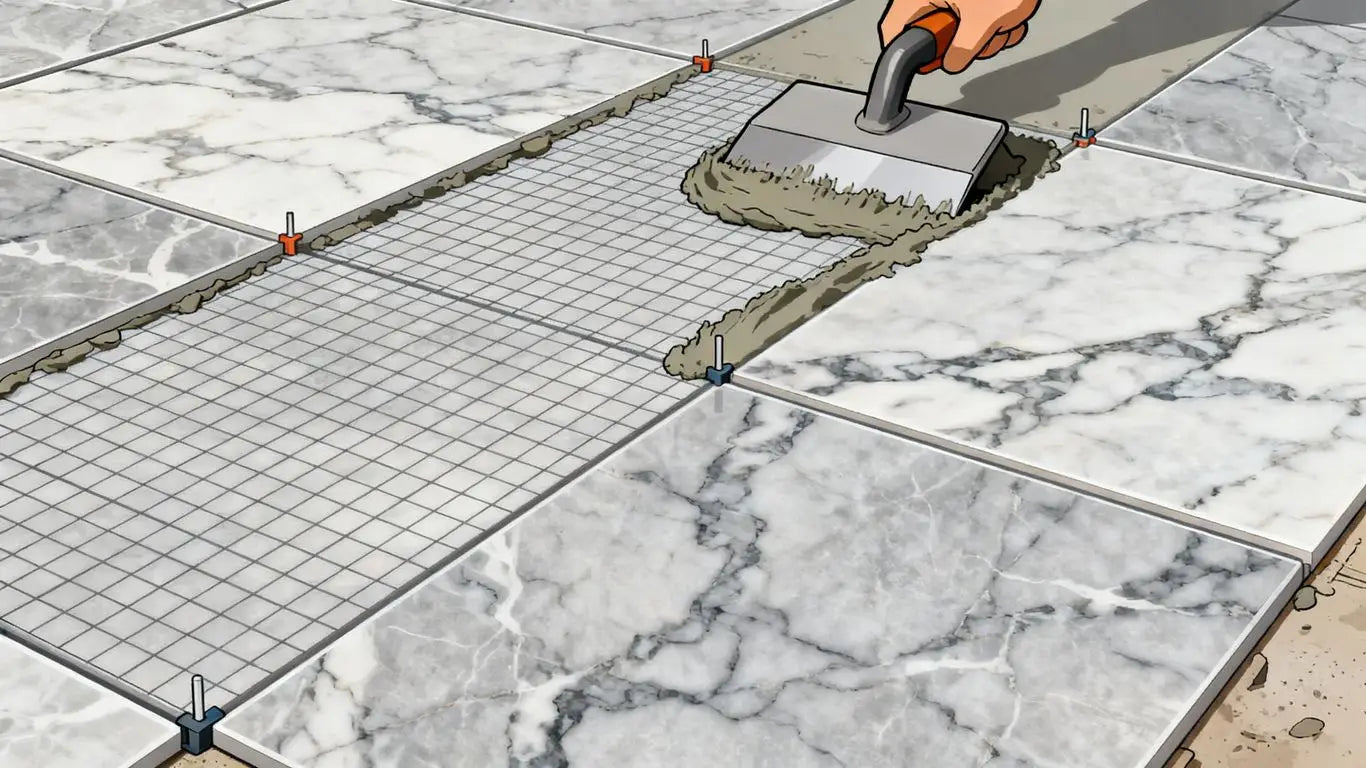 A set of marble tiles installed on a floor