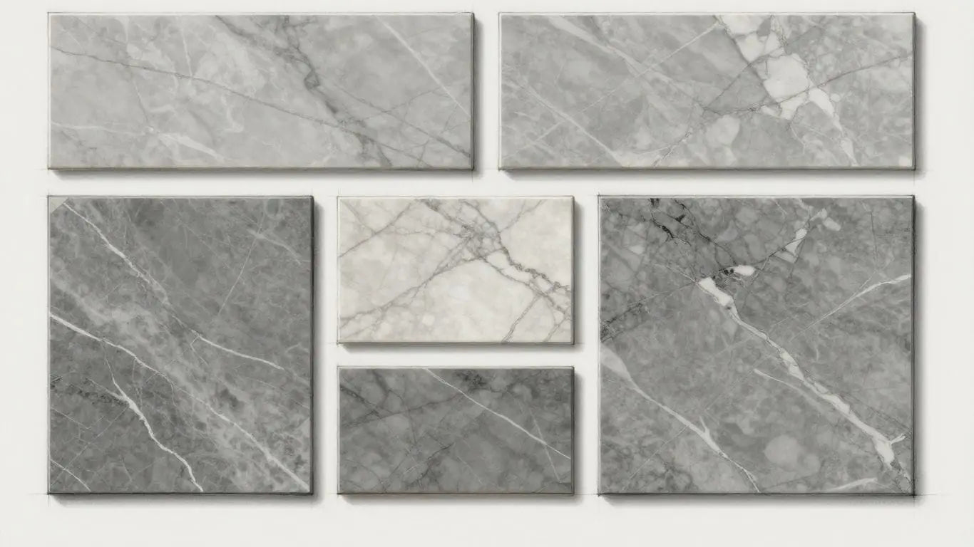 Bardiglio marble tiles sketch with grey tones and veining.