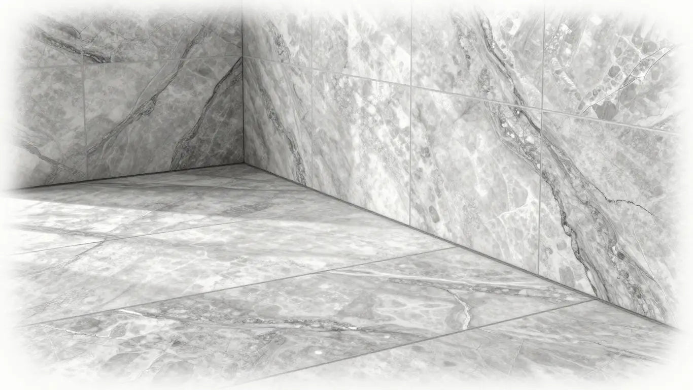 Silver travertine tiles in a modern home interior sketch.