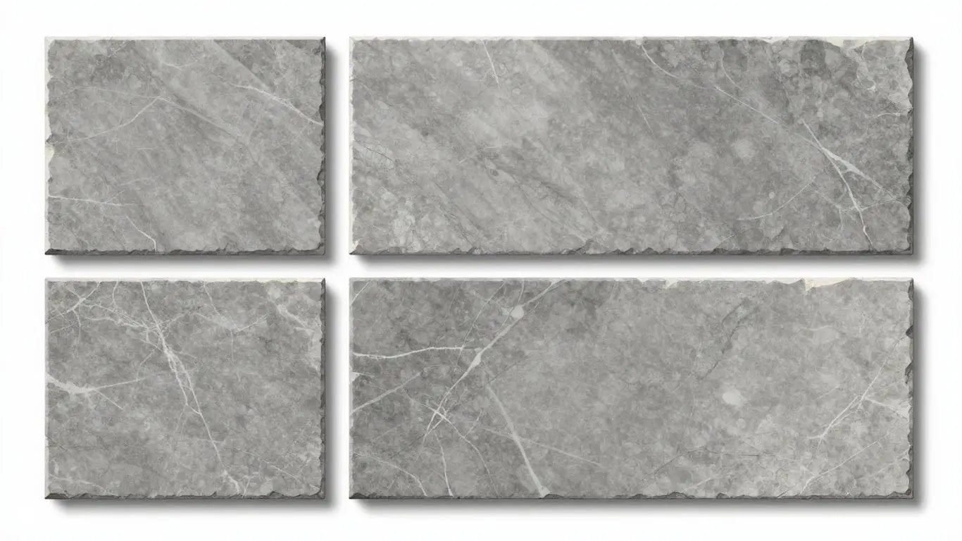 Nova Grey Limestone tiles with subtle veining and grey tones.