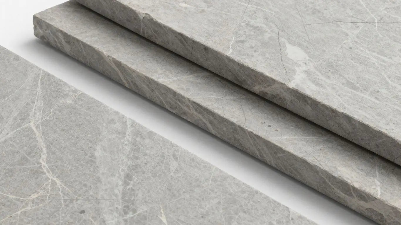 Thala Grey Limestone slabs with subtle grey veining.