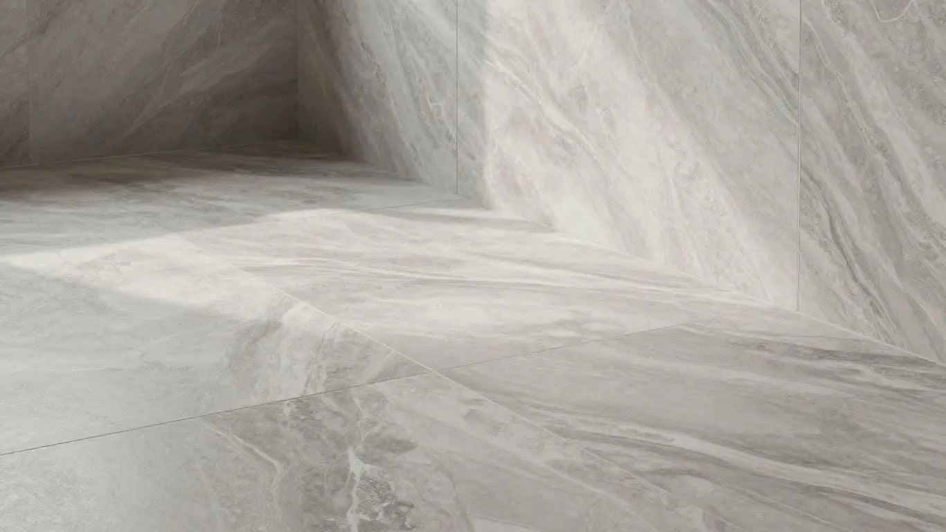 Silver travertine tiles in a modern home interior sketch.
