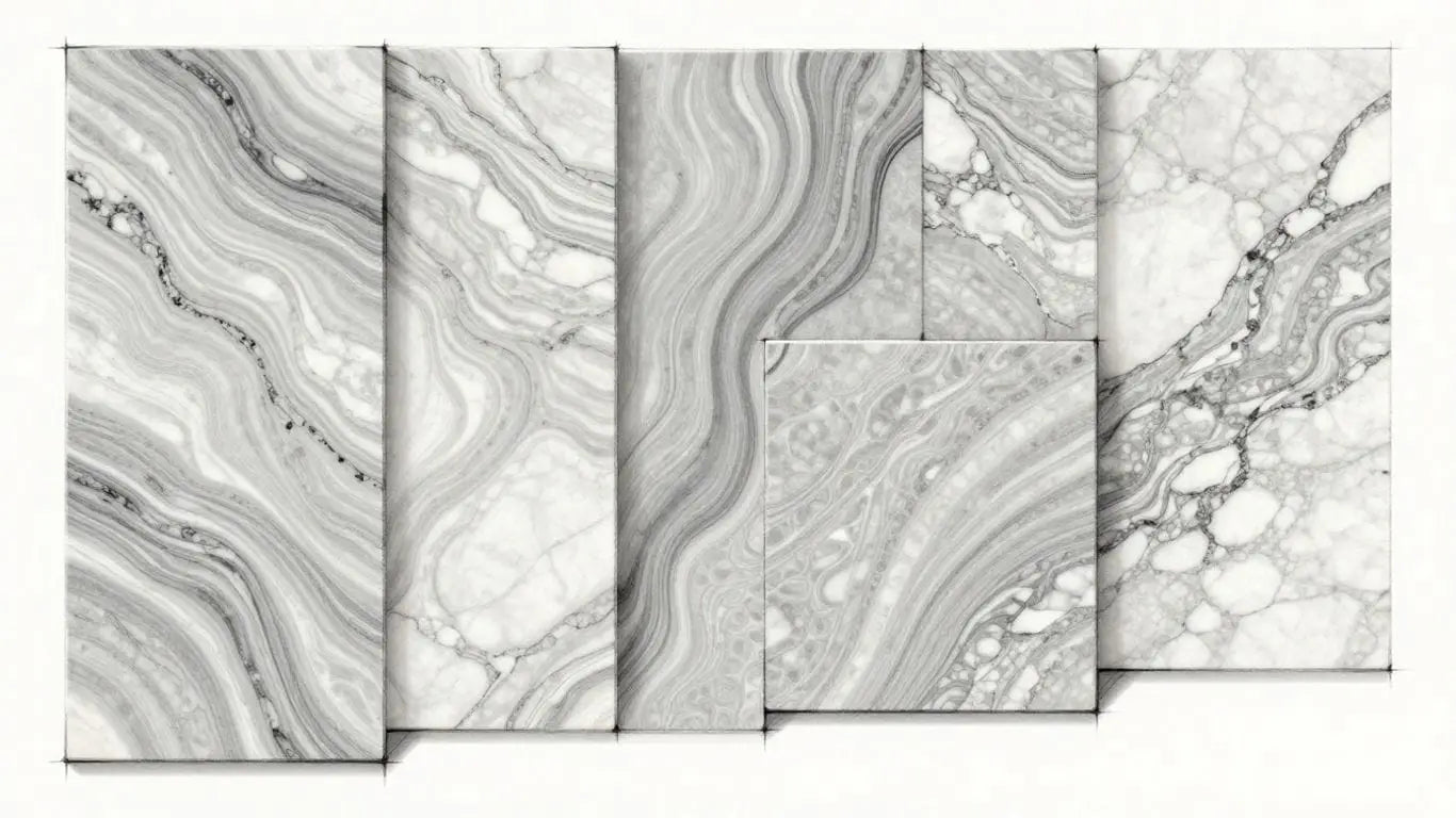 Bardiglio Marble Collection sketch with grey and white swirls.