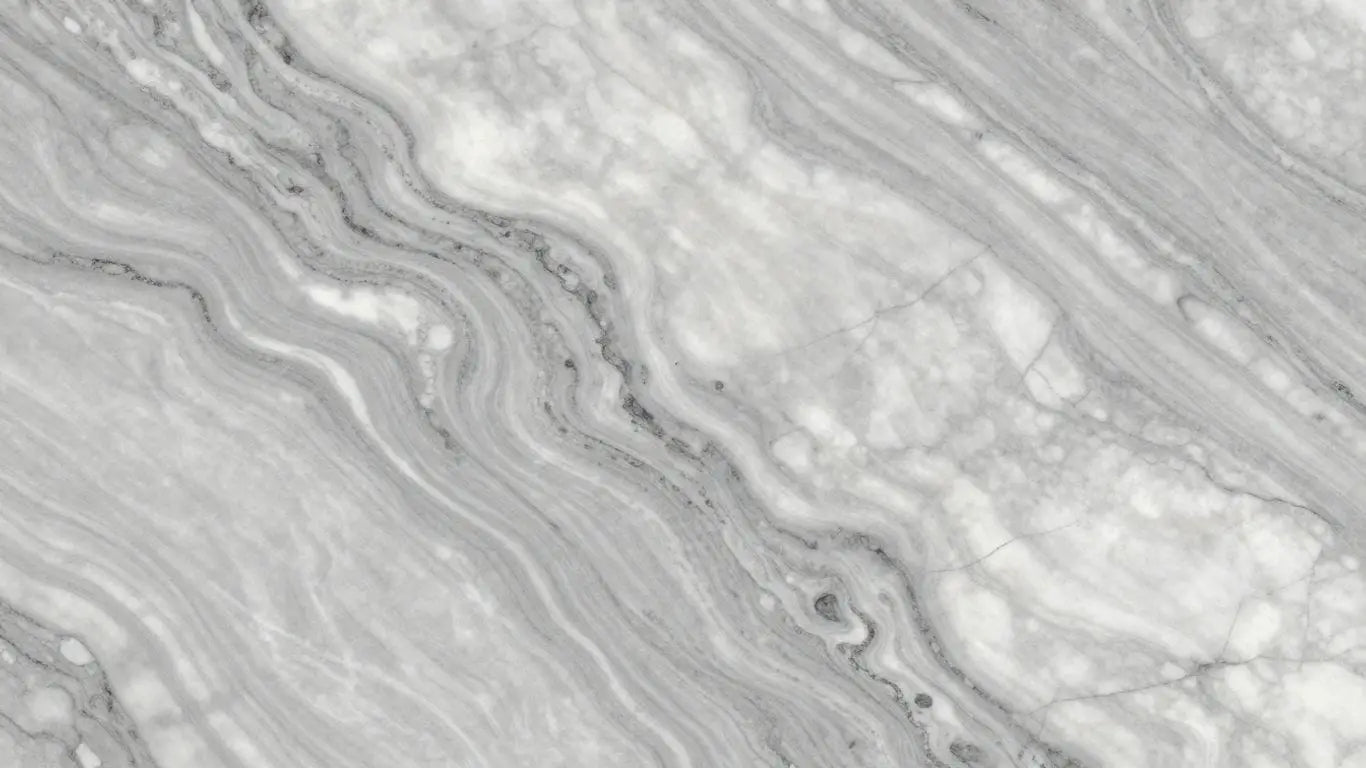 Bardiglio marble slabs with grey and white veining.