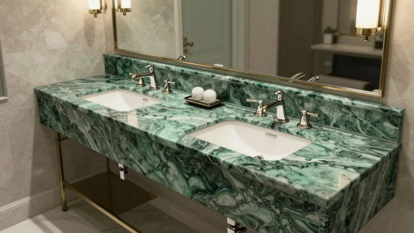 Ming green marble countertop in a bathroom sketch.