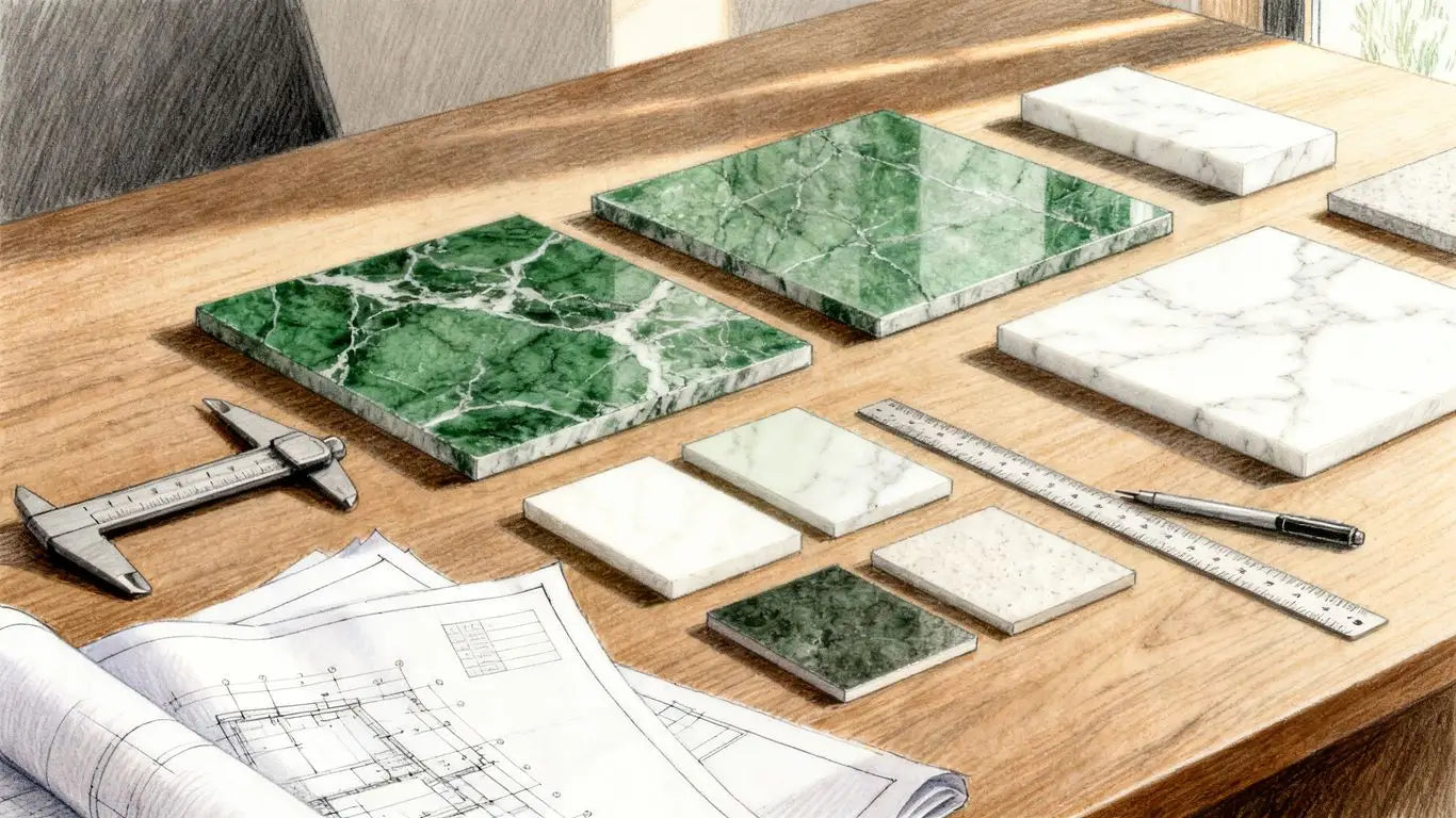 Marble tile samples for design selection