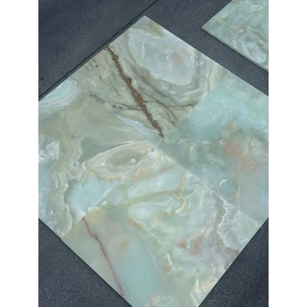 Green Onyx Tile from Green Onyx Marble 12X12 Polished showing polished natural stone pattern