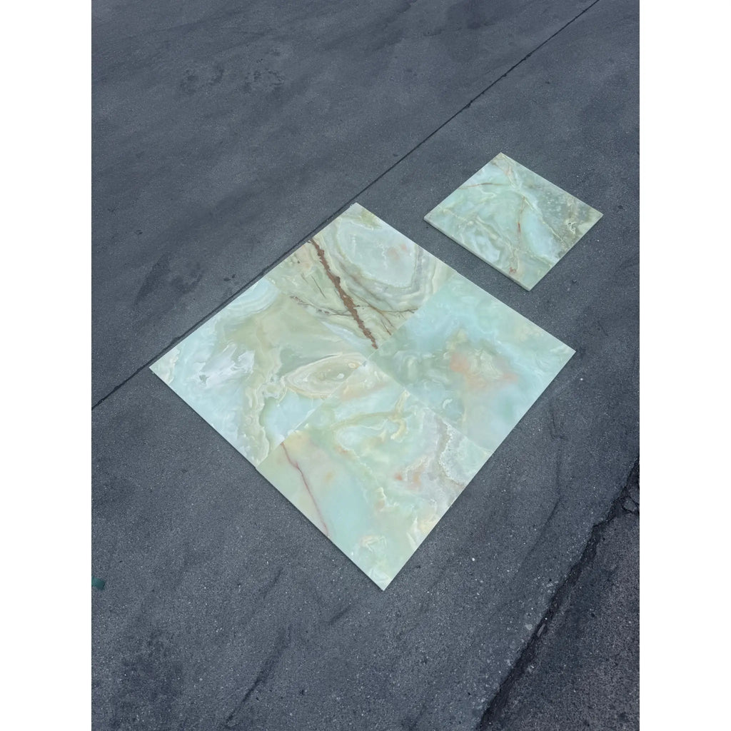 Green Onyx Marble 12X12 Polished square tiles showcasing elegant marble surface