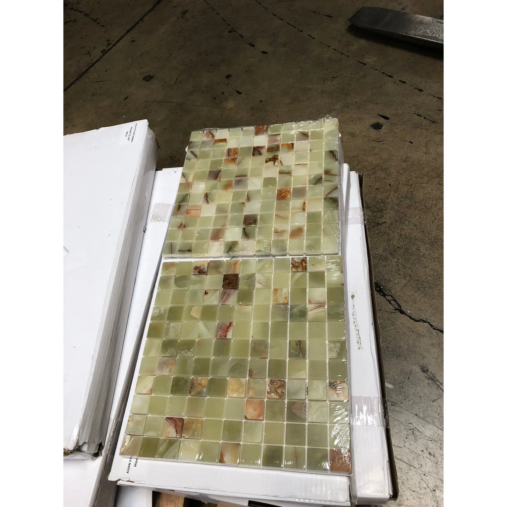 Green onyx marble 1x1 polished mosaic tile with natural stone texture