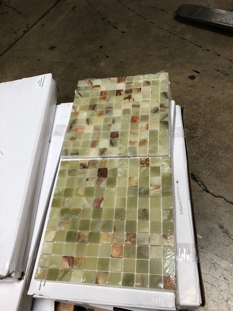 Green onyx marble 1x1 polished mosaic tile with natural stone texture