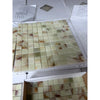 Square mosaic green onyx marble tile polished with creamy white base and swirling brown veining in a grid pattern
