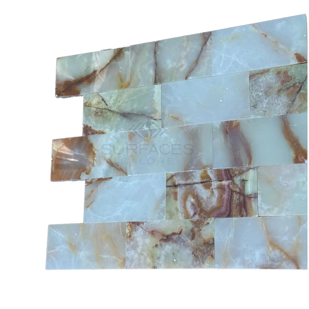 Green Onyx Marble 3X6 Polished showcasing luxurious Onyx mosaic tile design