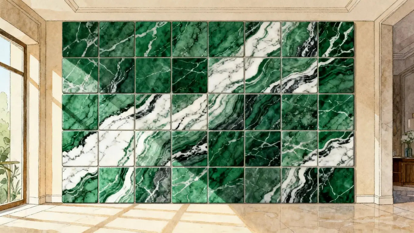 Rich green marble tile with natural veining