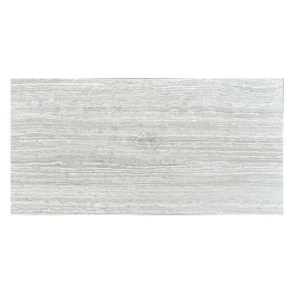 Rectangular gray travertine tile in Haisa Light White Wood 3X6 Limestone Honed design