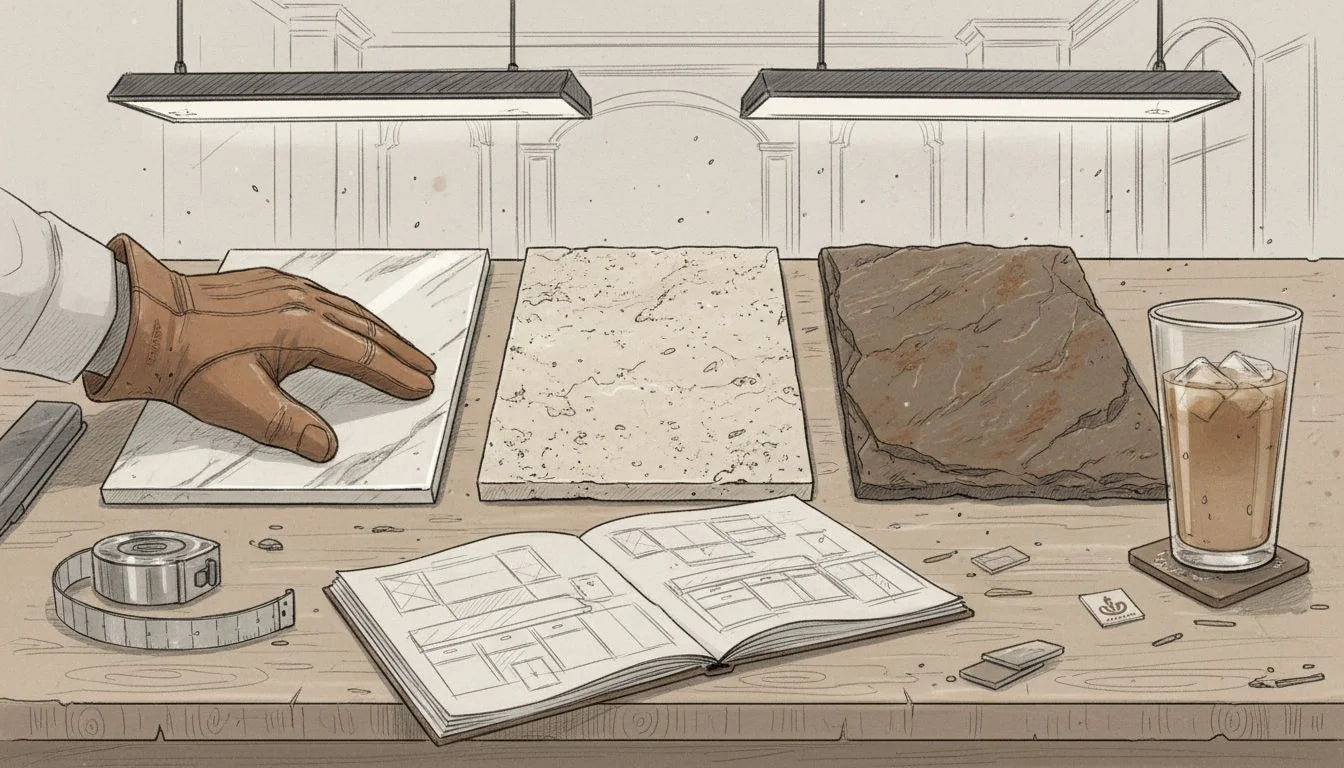 Stone tiles showing different surface finishes