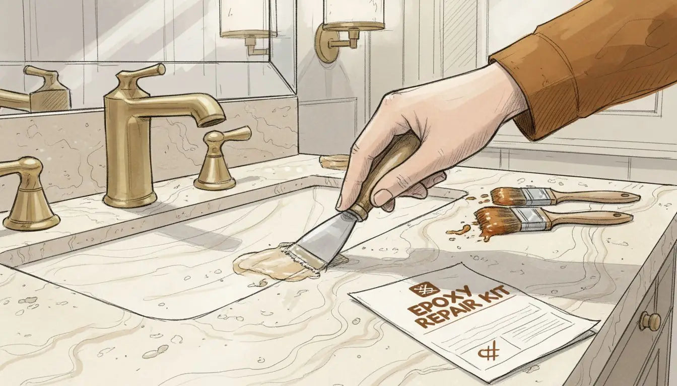 Epoxy resin fill process on travertine stone