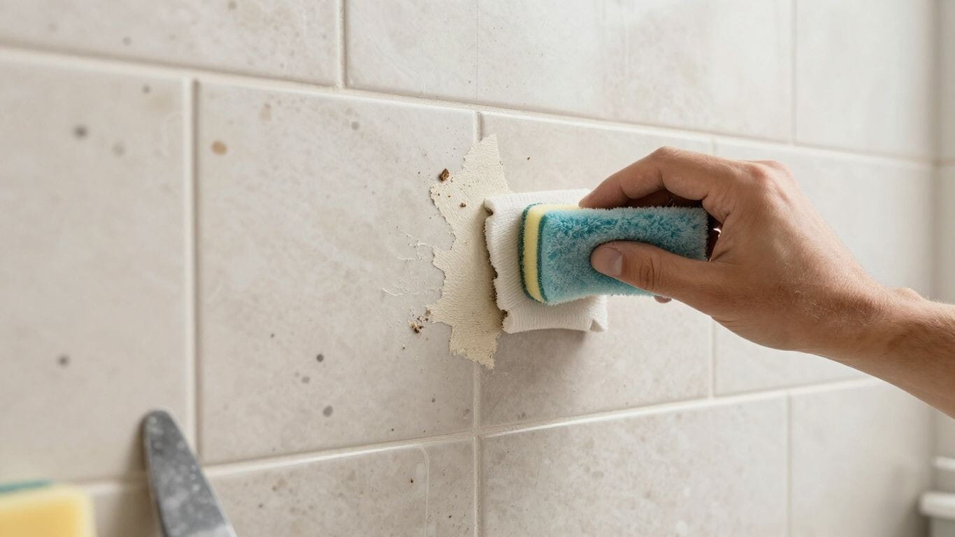 Preparando la pared para la instalación del salpicadero de baldosas de travertino.