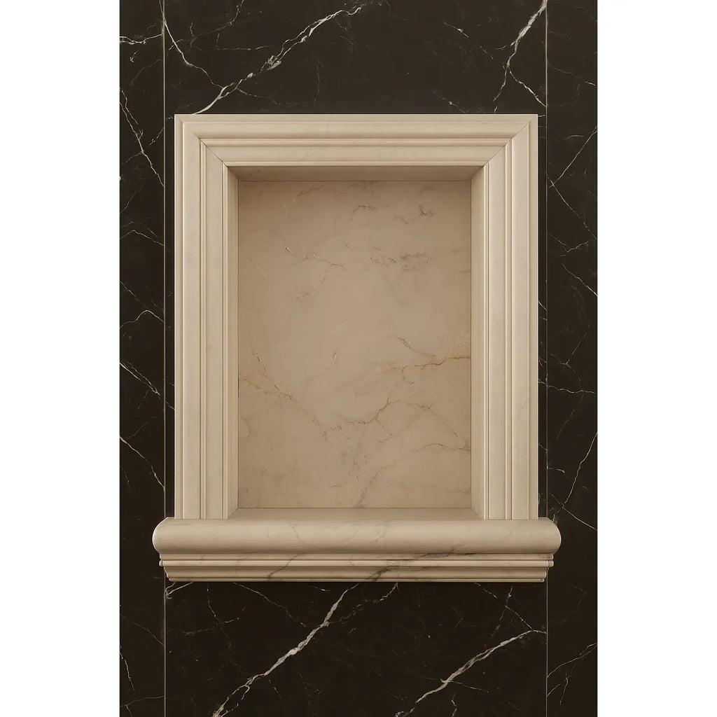 Beige marble wall niche showcasing Hand Made Marble Shampoo Niche for elegant decor