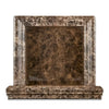 Brown marble fireplace mantel showcasing the Hand Made Marble Shampoo Niche design