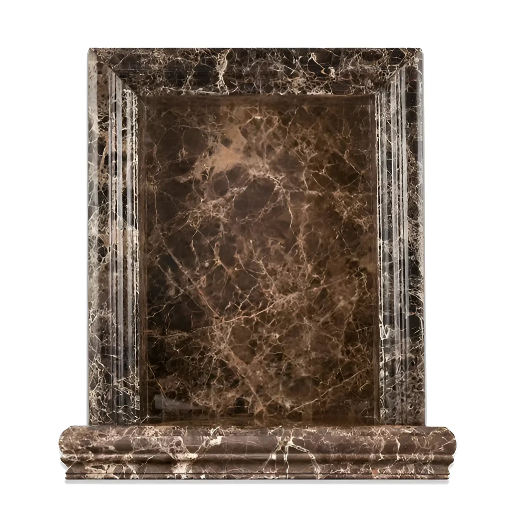 Hand Made Marble Shampoo Niche featuring a Brown Marble Fireplace Mantel design