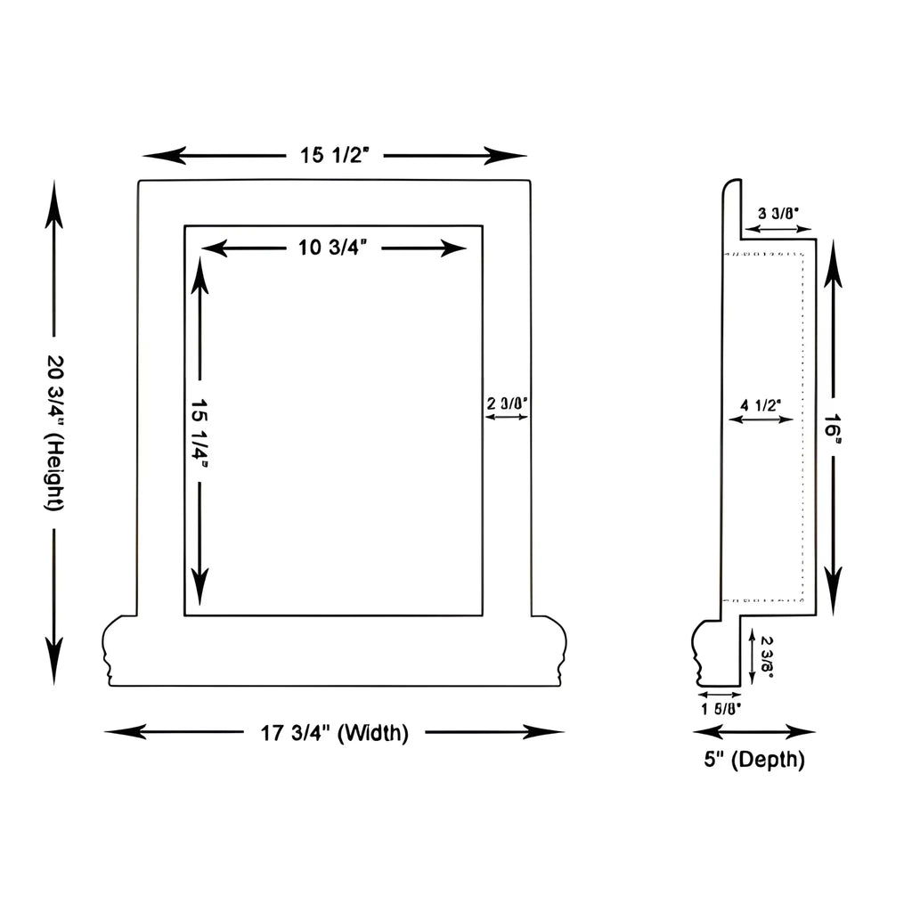 Framed mirror dimensions for Hand Made Marble Shampoo Niche product display