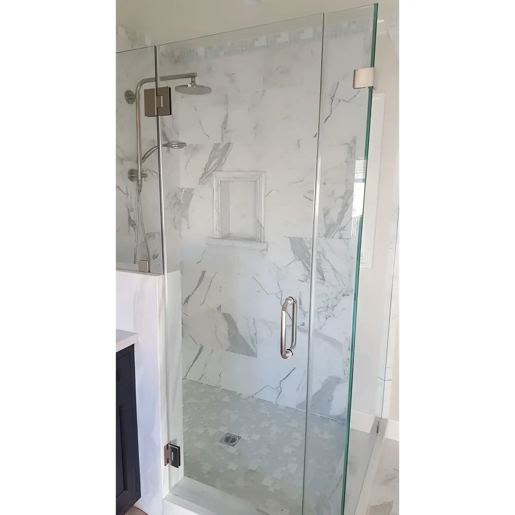 Glass shower enclosure featured with Hand Made Marble Shampoo Niche for modern bathrooms