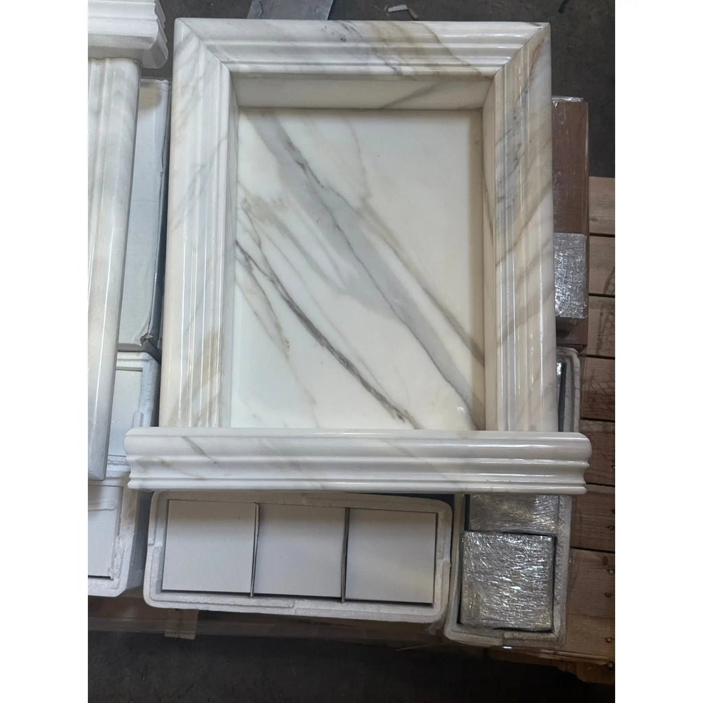 Handmade Marble Shampoo Niche with elegant marble-framed shower design