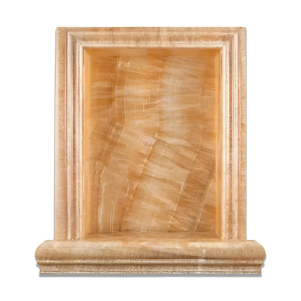 Ornate amber-colored stone niche in Hand Made Marble Shampoo Niche product display