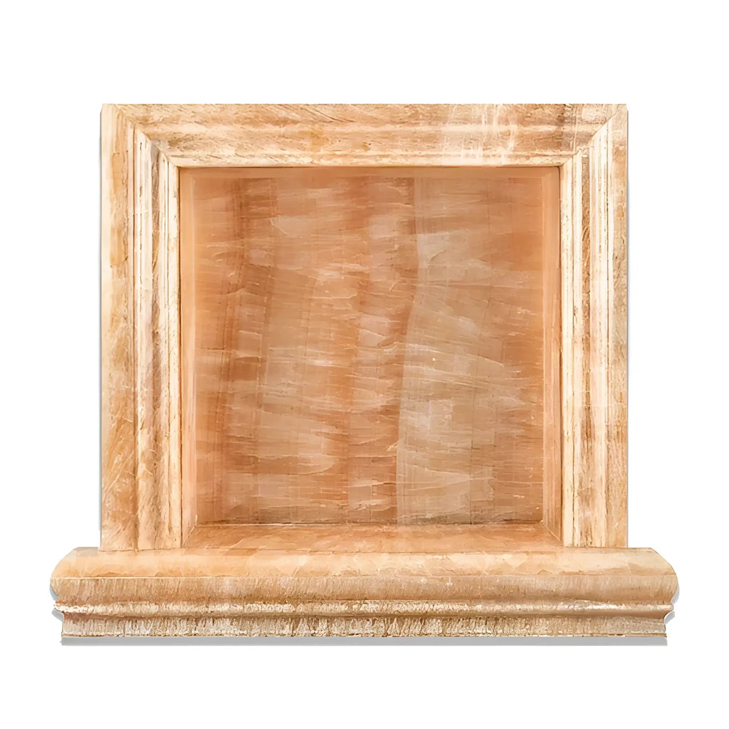Ornate marble shelf featured in Hand Made Marble Shampoo Niche for elegant display