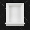White decorative wall niche featuring the Hand Made Marble Shampoo Niche design