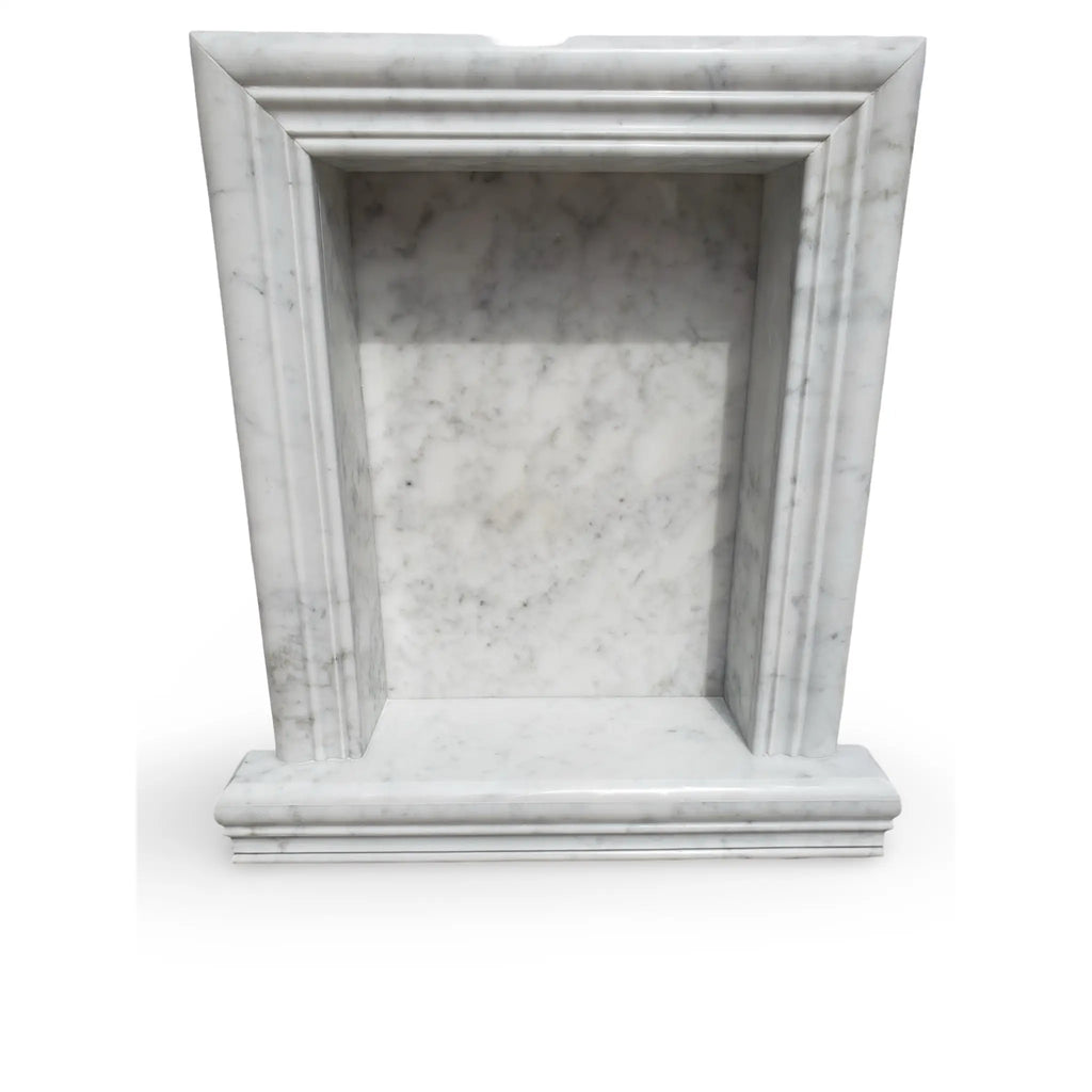 Elegant White Marble Fireplace Mantel in Hand Made Marble Shampoo Niche Display