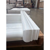White fluted architectural trim on a wooden pallet for Hand Made Marble Shampoo Niche