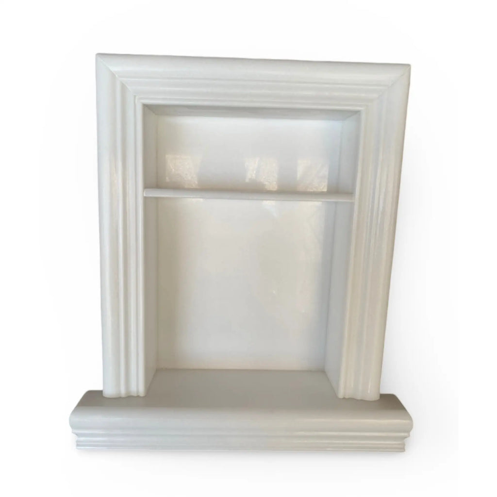 Hand Made Marble Shampoo Niche in a white framed wall niche with shelf design