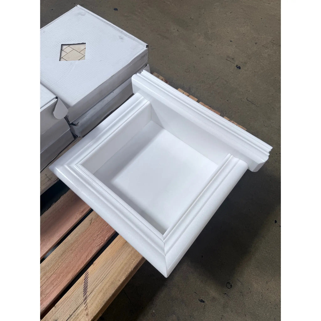 Hand Made Marble Shampoo Niche featuring a white recessed tile with decorative trim